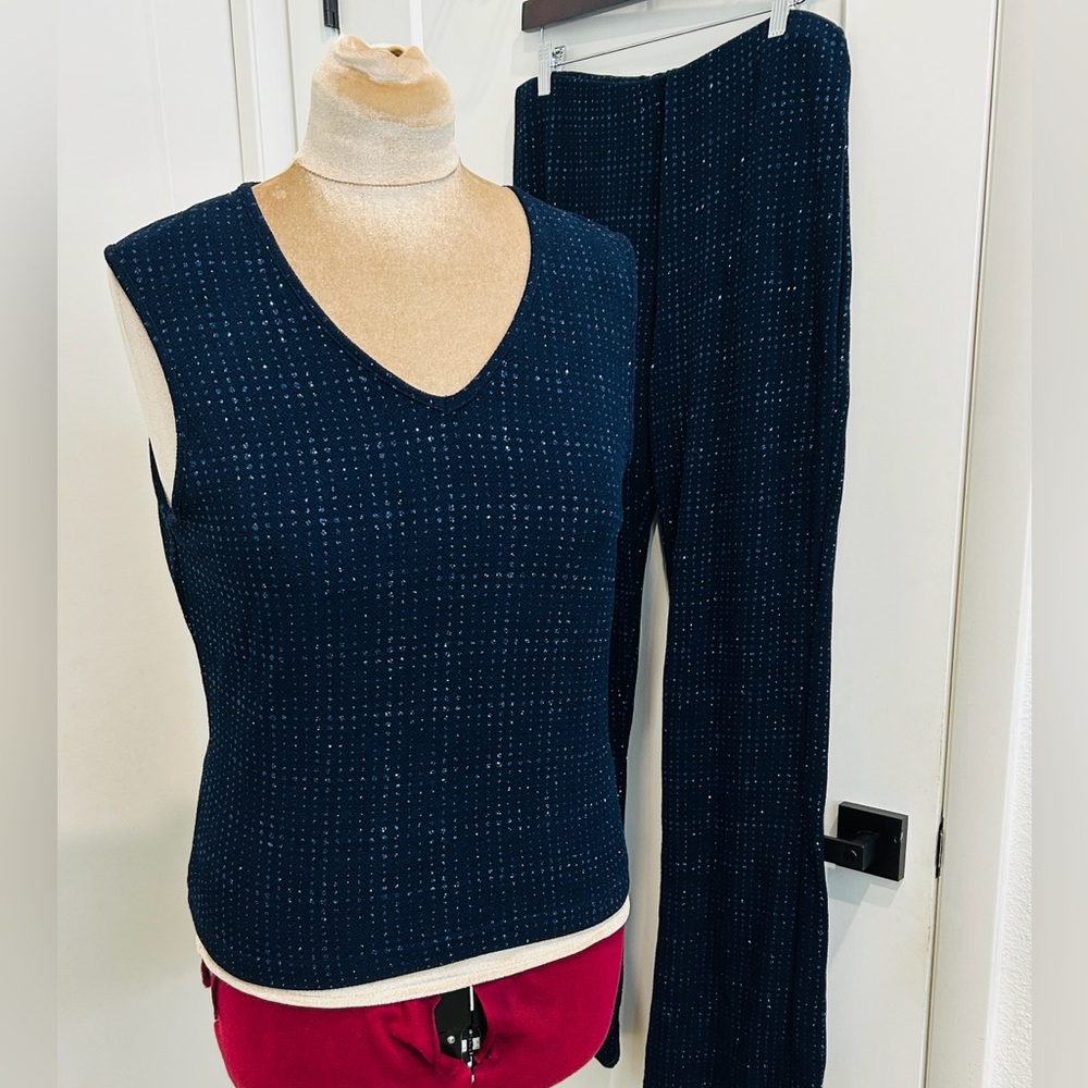 Vintage 80’s Pantsuit by Leverage , Navy Blue Very Sparkly details All Over